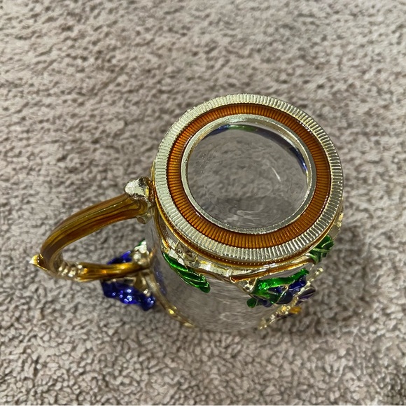 ARC of France Glass Coffee Tea Handled Cup Jeweled Enamel Blue Rose Butterfly - Picture 7 of 10